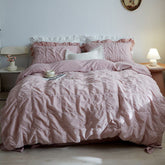 Earth Tone Marshmallow Puff Ruffle Bedding Set - Rust Pink